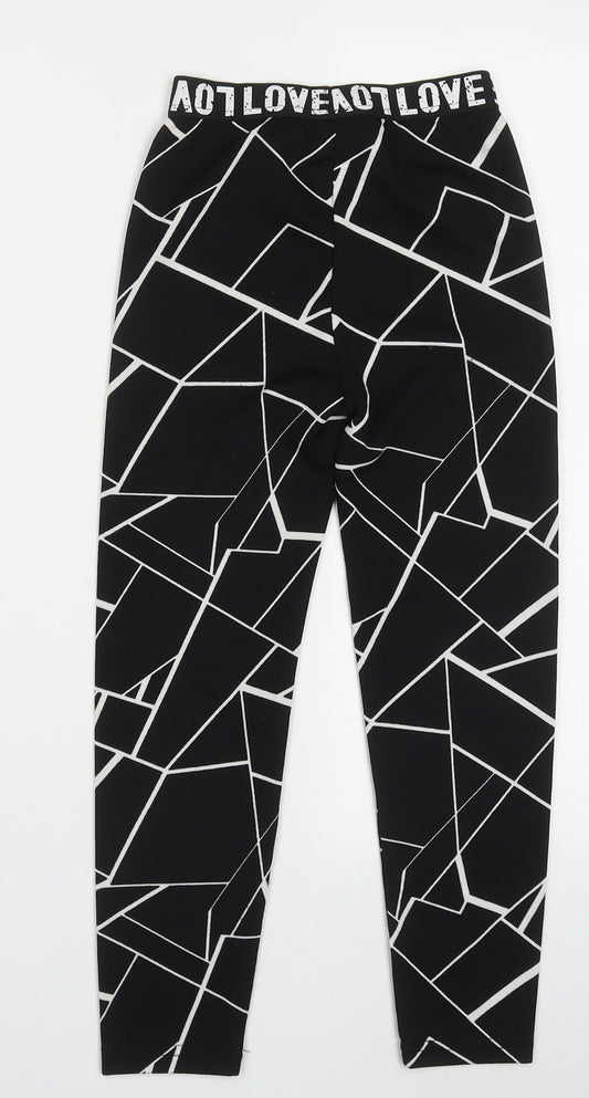 SheIn Girls Black Geometric Polyester Capri Trousers Size 8 Years Regular Pullover - Love