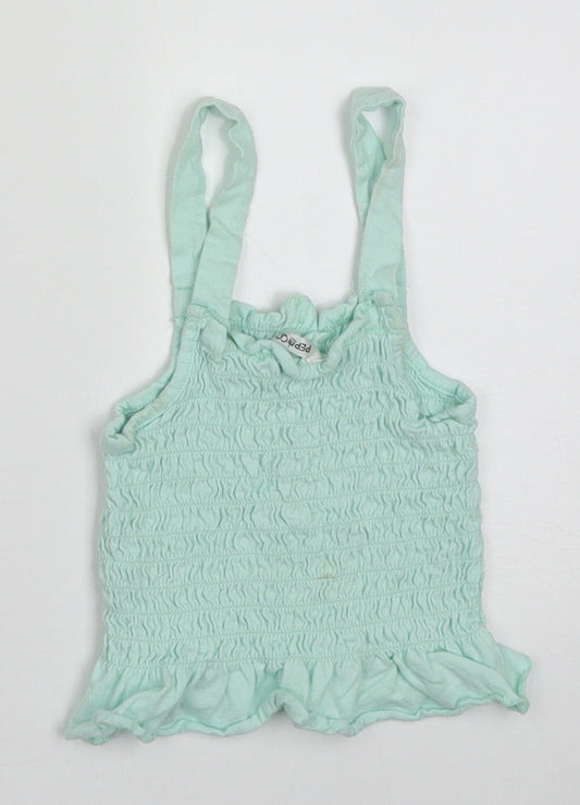 pep&co Girls Green Cotton Basic Tank Size 5-6 Years Square Neck Pullover