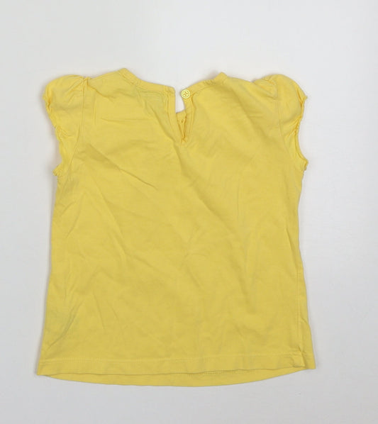 Marks and Spencer Girls Yellow Cotton Basic T-Shirt Size 2-3 Years Crew Neck Pullover