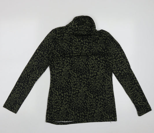M&Co Womens Green Roll Neck Animal Print Polyester Pullover Jumper Size 8