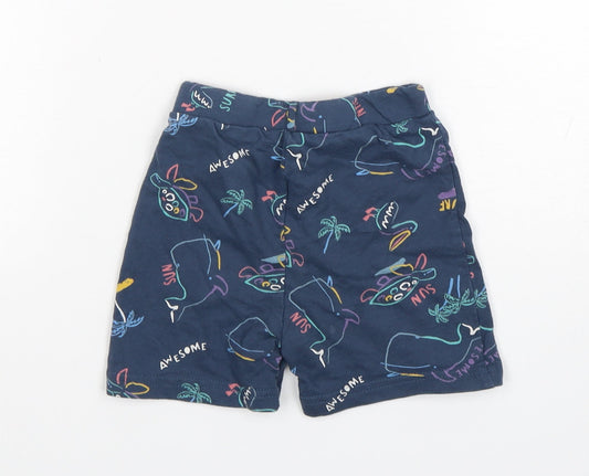 Primark Boys Blue Animal Print Cotton Sweatpants Trousers Size 12-18 Months - Shorts