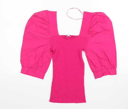 NEXT Womens Pink Square Neck Viscose Pullover Jumper Size 8