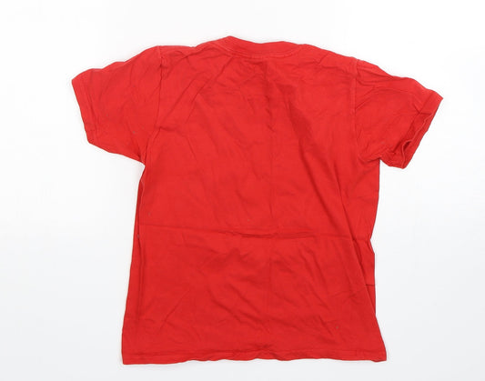 Gildan Girls Red Animal Print Cotton Basic T-Shirt Size 7-8 Years Round Neck - Snowdon