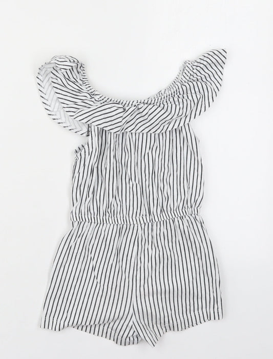 Dunnes Girls White Striped Cotton Playsuit One-Piece Size 6 Years Pullover - Black and White