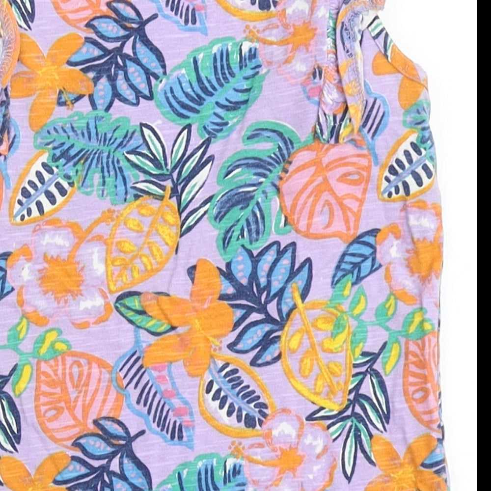 Brand and care label for Dunnes Stores girls’ purple floral 100% cotton basic tank, size 4-5, years round neck
