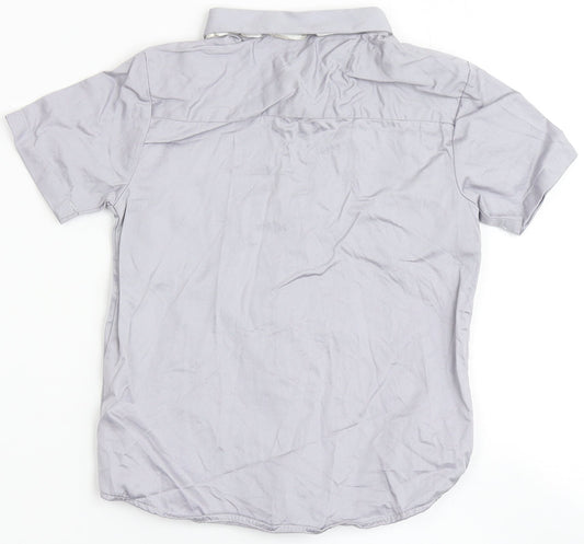 River Island Boys Grey 100% Cotton Basic Button-Up Size 12-18 Months Round Neck Button