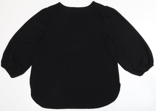 Papaya Womens Black Polyester Basic Blouse Size 14 Round Neck