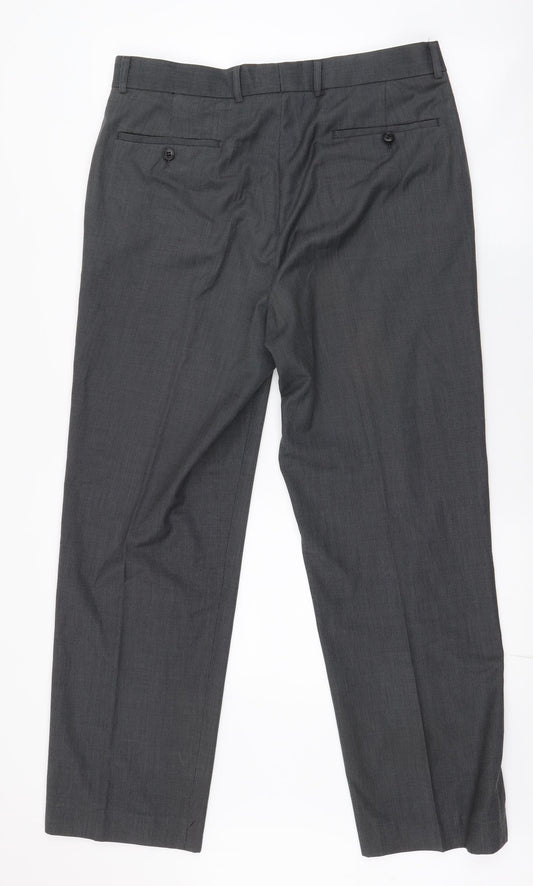 BHS Mens Grey Polyester Dress Pants Trousers Size 33 in L29 in Regular Zip
