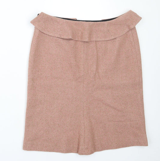 Joseph Womens Pink Herringbone Wool A-Line Skirt Size 10 Zip