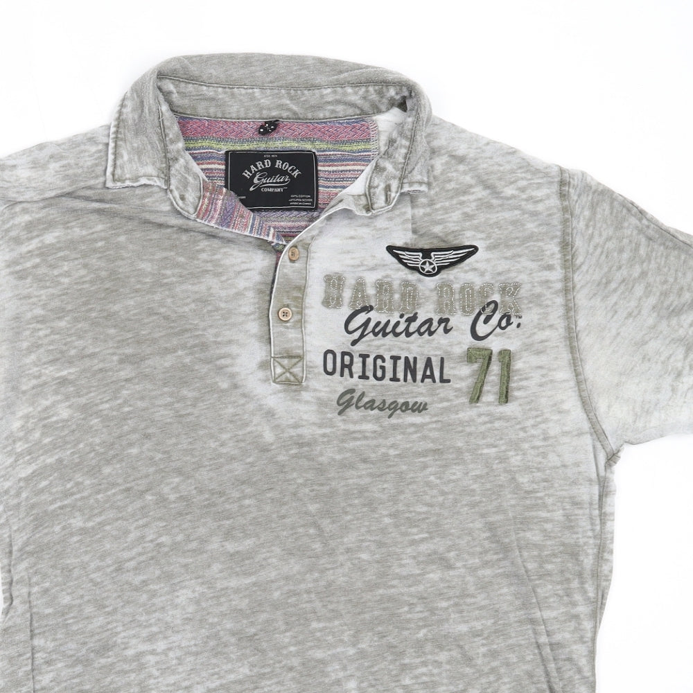 Hard Rock Mens Grey Cotton T-Shirt Size M Collared - hard rock glasgow