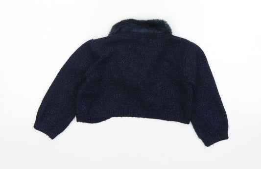 Marks and Spencer Girls Blue V-Neck Acrylic Shrug Jumper Size 3-4 Years