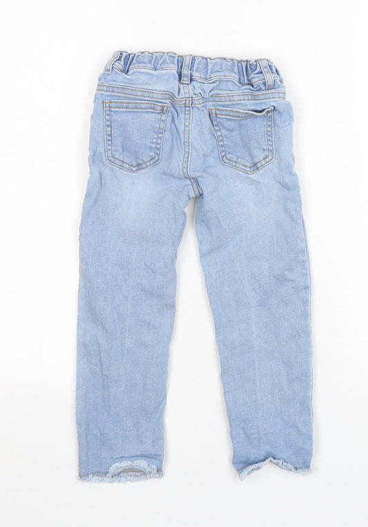 Marks and Spencer Girls Blue Cotton Skinny Jeans Size 4-5 Years Regular Button