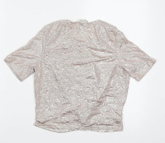 Miss Selfridge Womens Gold Polyester Cropped T-Shirt Size 6 Crew Neck - rose gold