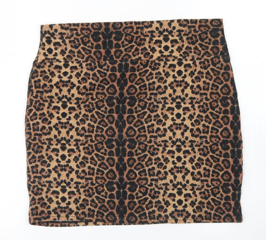 Cotton On Womens Brown Animal Print Cotton A-Line Skirt Size S