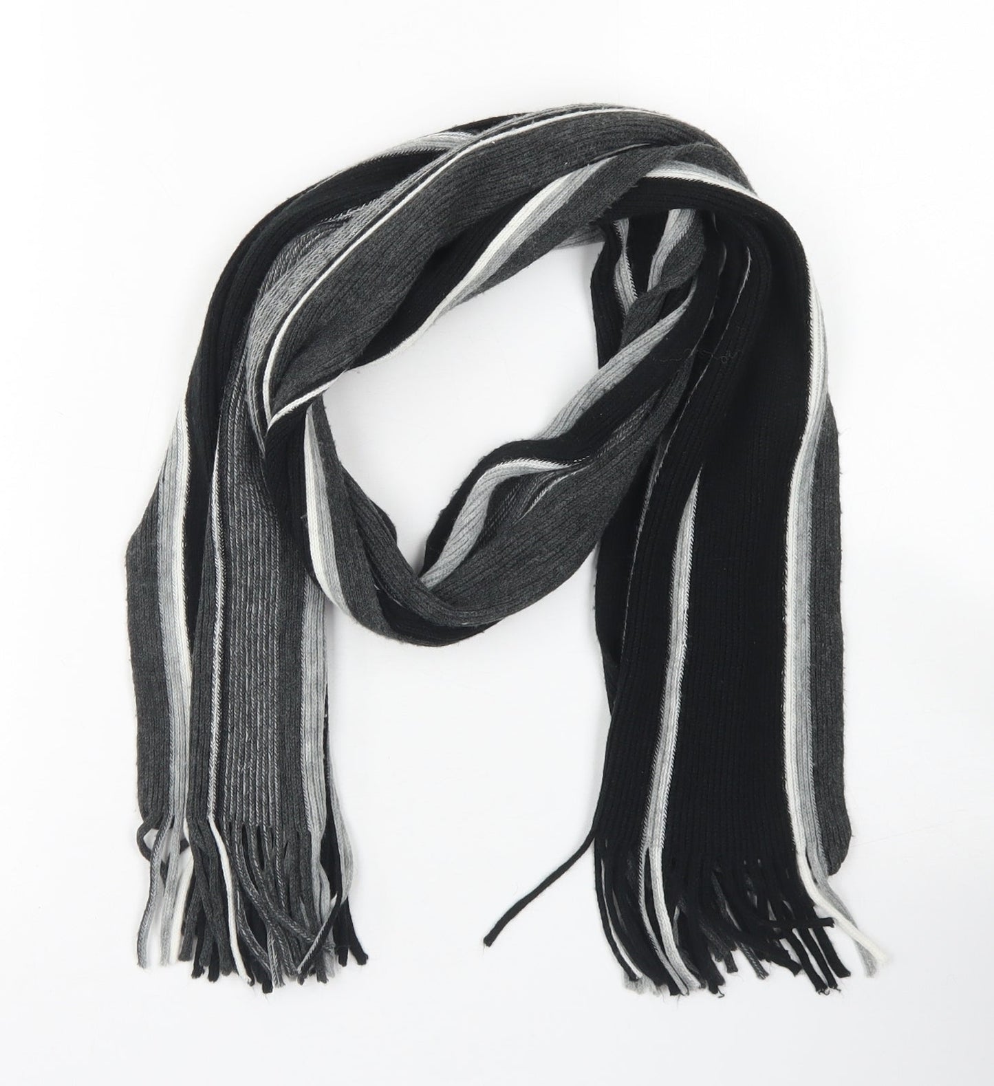 Preworn Mens Black Striped Acrylic Scarf One Size