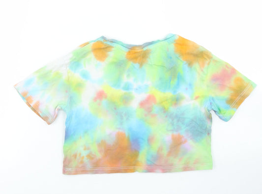 Primark Girls Multicoloured Cotton Cropped T-Shirt Size 7-8 Years Crew Neck - Friends Tie Dye