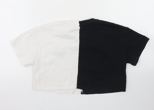 SheIn Girls Black Colourblock Cotton Cropped T-Shirt Size 8 Years Crew Neck - butterflies