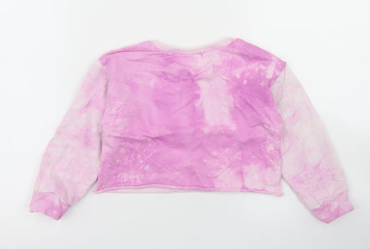 Dunnes Stores Girls Pink Cotton Pullover Sweatshirt Size 5-6 Years - Tie Dye, Cropped