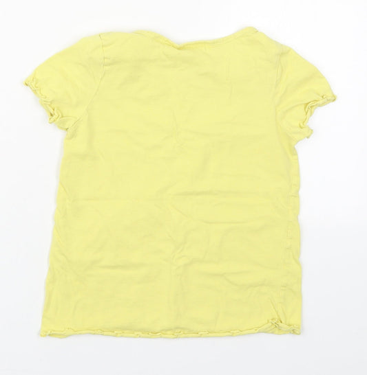 H&M Girls Yellow Cotton Basic T-Shirt Size 6-7 Years Round Neck Pullover