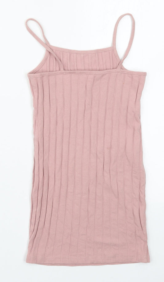 SheIn Girls Pink Cotton Tank Dress Size 8 Years Round Neck Pullover