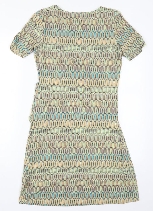 Tramontana Womens Green Geometric Viscose Pencil Dress Size M Round Neck Pullover