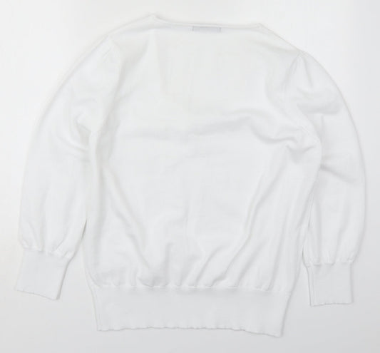 Dunnes Womens White V-Neck Polyester Pullover Jumper Size L