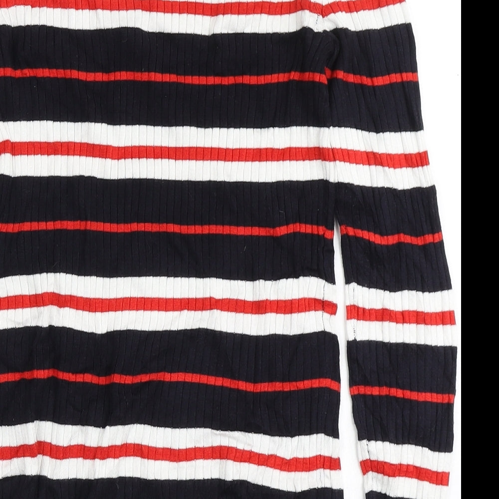 H&M Womens Blue Round Neck Striped Viscose Pullover Jumper Size S