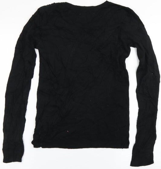 Oasis Womens Black Round Neck Viscose Pullover Jumper Size XS