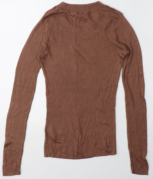 H&M Womens Brown Round Neck Viscose Pullover Jumper Size S