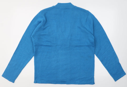 Preworn Womens Blue V-Neck Acrylic Pullover Jumper Size L - Cardigan effect