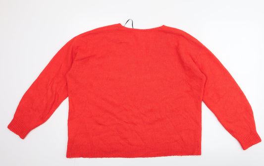 H&M Womens Orange V-Neck Acrylic Pullover Jumper Size M
