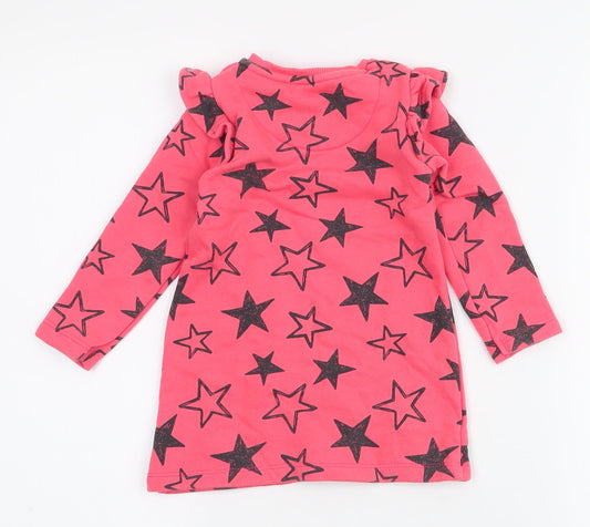 Fred & flo Girls Pink Spotted Cotton A-Line Size 9-12 Months Round Neck Button - stars