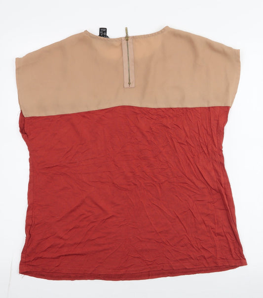 New Look Womens Orange Polyester Jersey T-Shirt Size 12 Round Neck