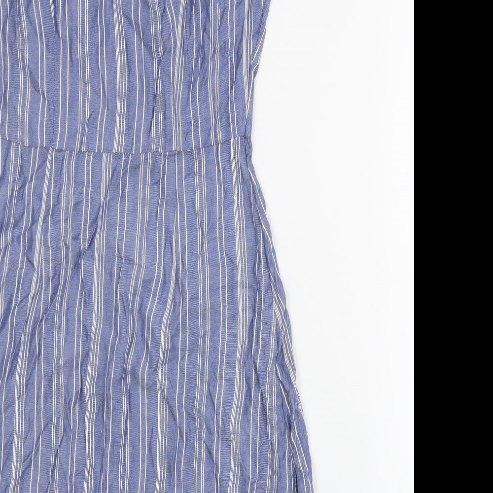 Hollister Womens Blue Striped Viscose Skater Dress Size XS Off the Shoulder Zip