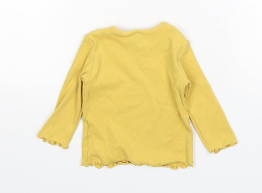 NEXT Girls Yellow Cotton Basic T-Shirt Size 3-6 Months Round Neck Pullover