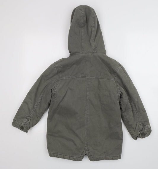 Mothercare Boys Green Parka Coat Size 7-8 Years Zip
