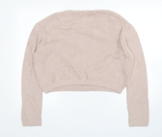 Pull&Bear Womens Pink Round Neck Nylon Pullover Jumper Size M