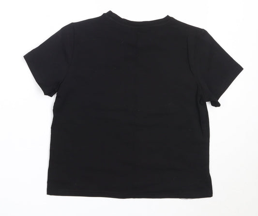 SheIn Girls Black Cotton Basic T-Shirt Size 11-12 Years Round Neck