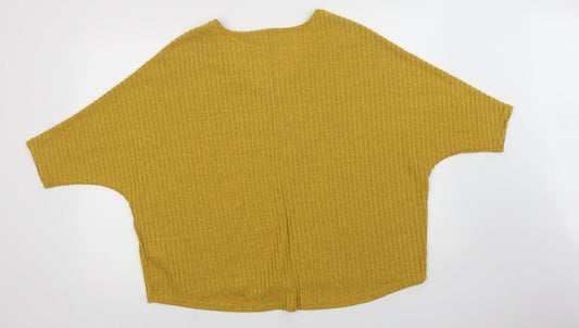 New Look Womens Yellow V-Neck Polyester Pullover Jumper Size M