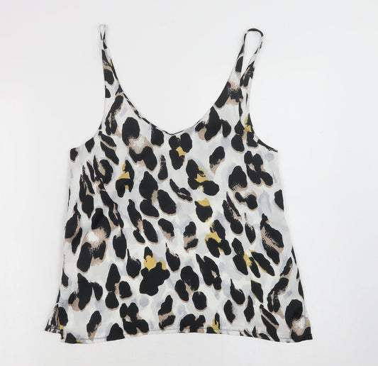 Loveown Womens White Animal Print Polyester Camisole Blouse Size 8 V-Neck