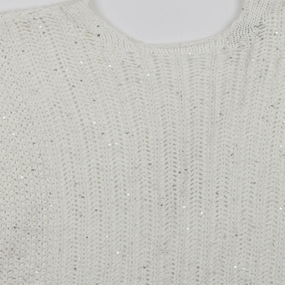NEXT Womens White V-Neck Acrylic Pullover Jumper Size M