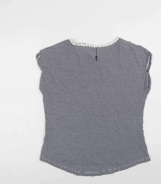 NEXT Girls Blue Striped Cotton Basic T-Shirt Size 12 Years Crew Neck