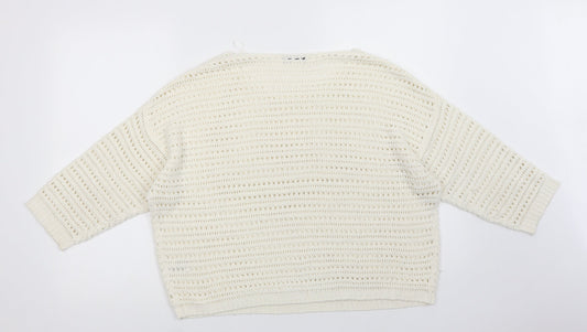 M & Co Womens Ivory Crew Neck Acrylic Pullover Jumper Size 16