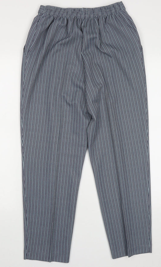 Marks and Spencer Womens Blue Striped Polyester Trousers Size 14 L28 in Regular