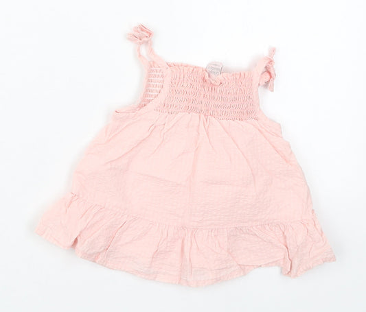 Catherine Malandrino Girls Pink Cotton A-Line Size 3-6 Months Square Neck Pullover