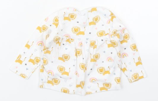 Fred & Flo Girls Multicoloured Cotton Basic T-Shirt Size 0-3 Months Crew Neck Pullover - Lions and Rainbows