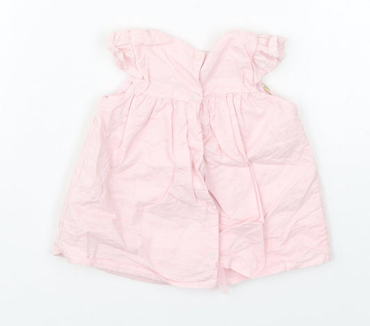 Preworn Girls Pink Cotton A-Line Size 3-6 Months Round Neck Button