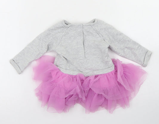Mothercare Girls Grey Cotton Tutu Dress Size 3-6 Months Crew Neck Snap - Rabbit