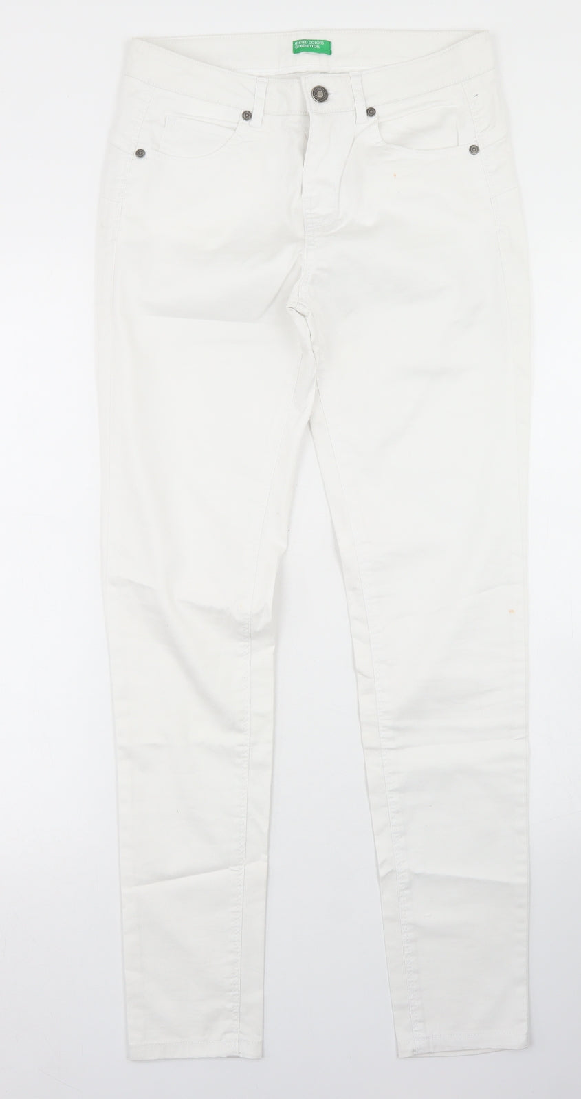 United Colors of Benetton Womens White Cotton Skinny Jeans Size 8 L29 in Regular Button