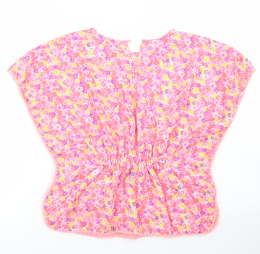 Primark Girls Pink Floral Polyester Kaftan Size 2-3 Years Round Neck Button - Swim Wear